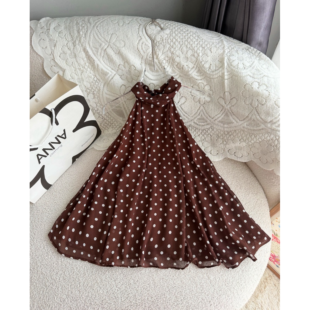 ANNA Brown Polka Dot Womens Blouse - Jenny Top