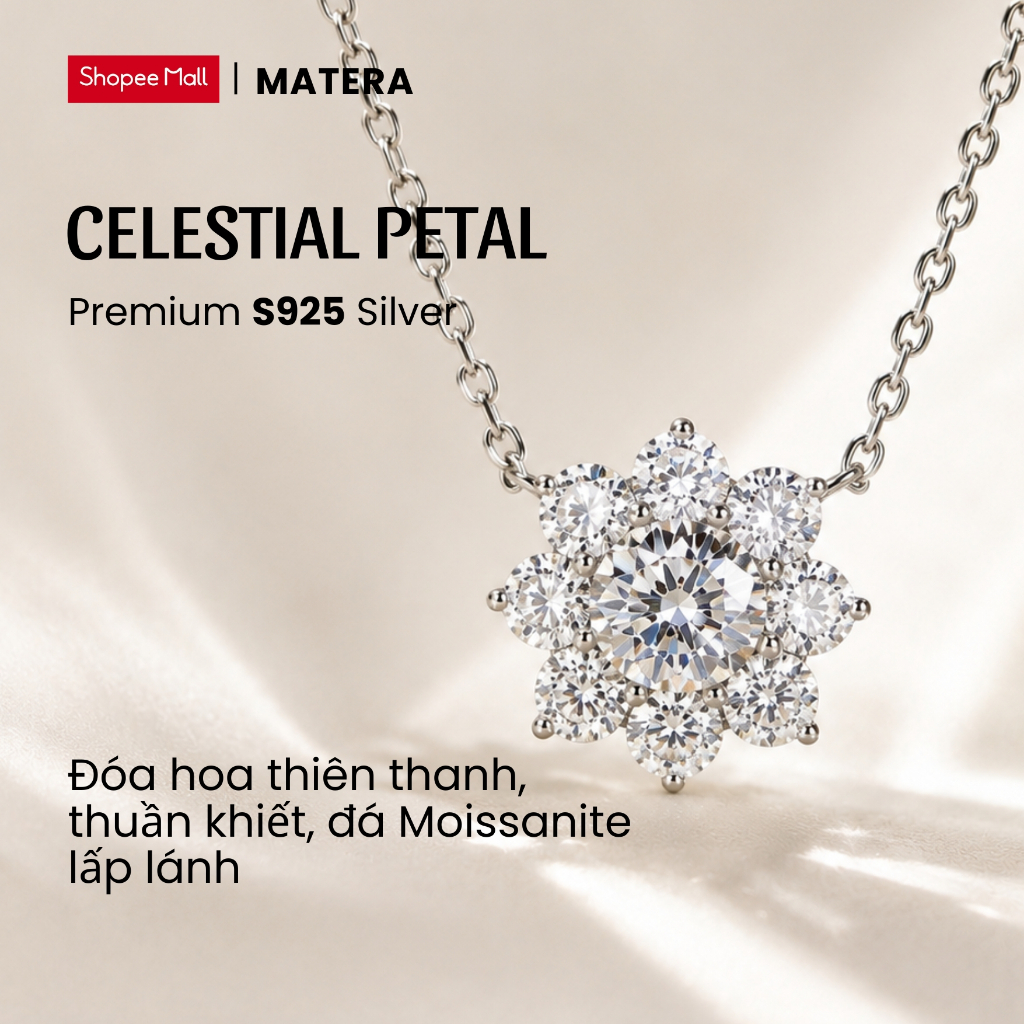 [New arrivals] สร้อยคอเงิน Celestial Petal MATERA S925 พร้อมหิน Moissanite MDC97