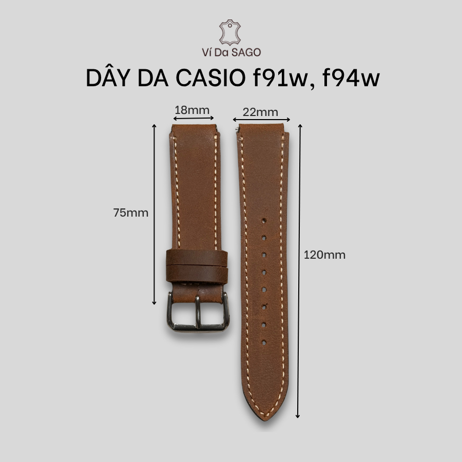 สายหนังวัวแท้สําหรับ CASIO F91W F94W, หัวเข็มขัดโลหะ, หลายสี_ กระเป๋าสตางค์หนัง SAGO