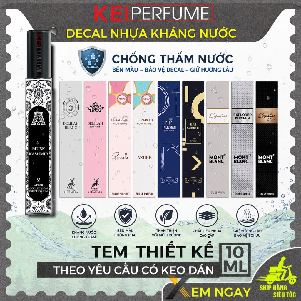 39 DESIGN Labels ON REQUEST 10ML | ตัดสําเร็จ - ขนาด 15 มม. x 80 มม. (พลาสติกต้านทานน้ํา)