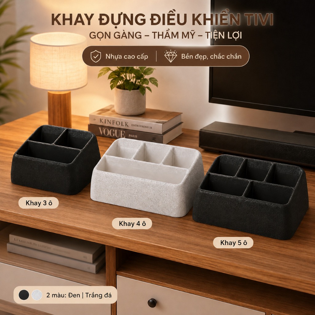 กล่องเก็บรีโมททีวีและแอร์ 3-6 ช่อง จัดระเบียบโต๊ะห้องนั่งเล่น ผิวพรีเมียมกันรอย