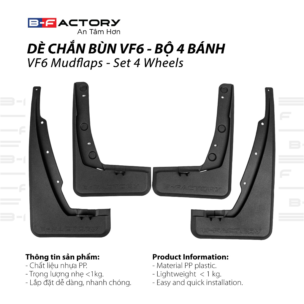 B-FACTORY ชุดบังโคลนล้อหน้าและล้อหลัง PP 4 ชิ้นสําหรับ VinFast VF6 สีดํา