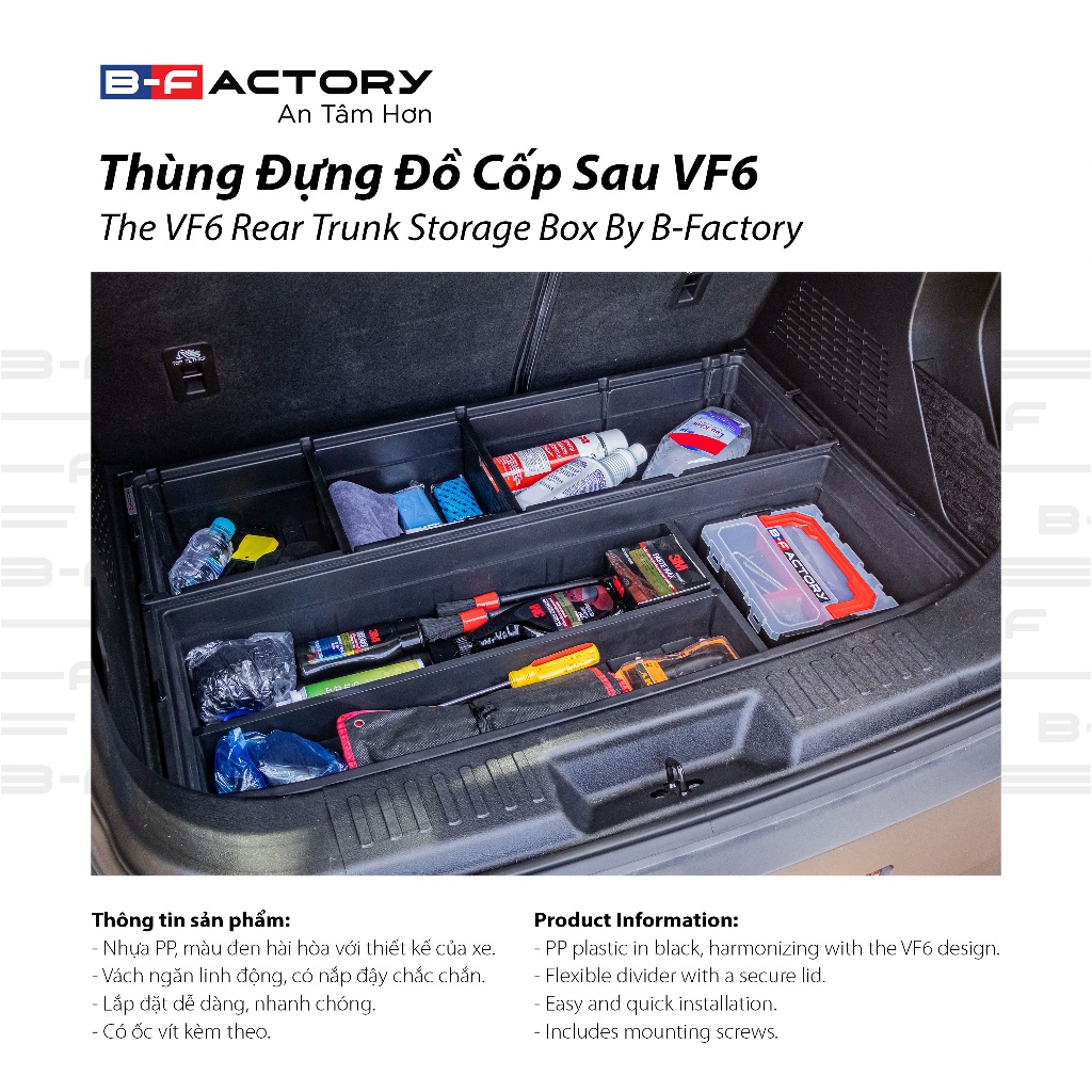 B-FACTORY กล่องเก็บของท้ายรถ PP สําหรับ VinFast VF6/VF7 สีดํา