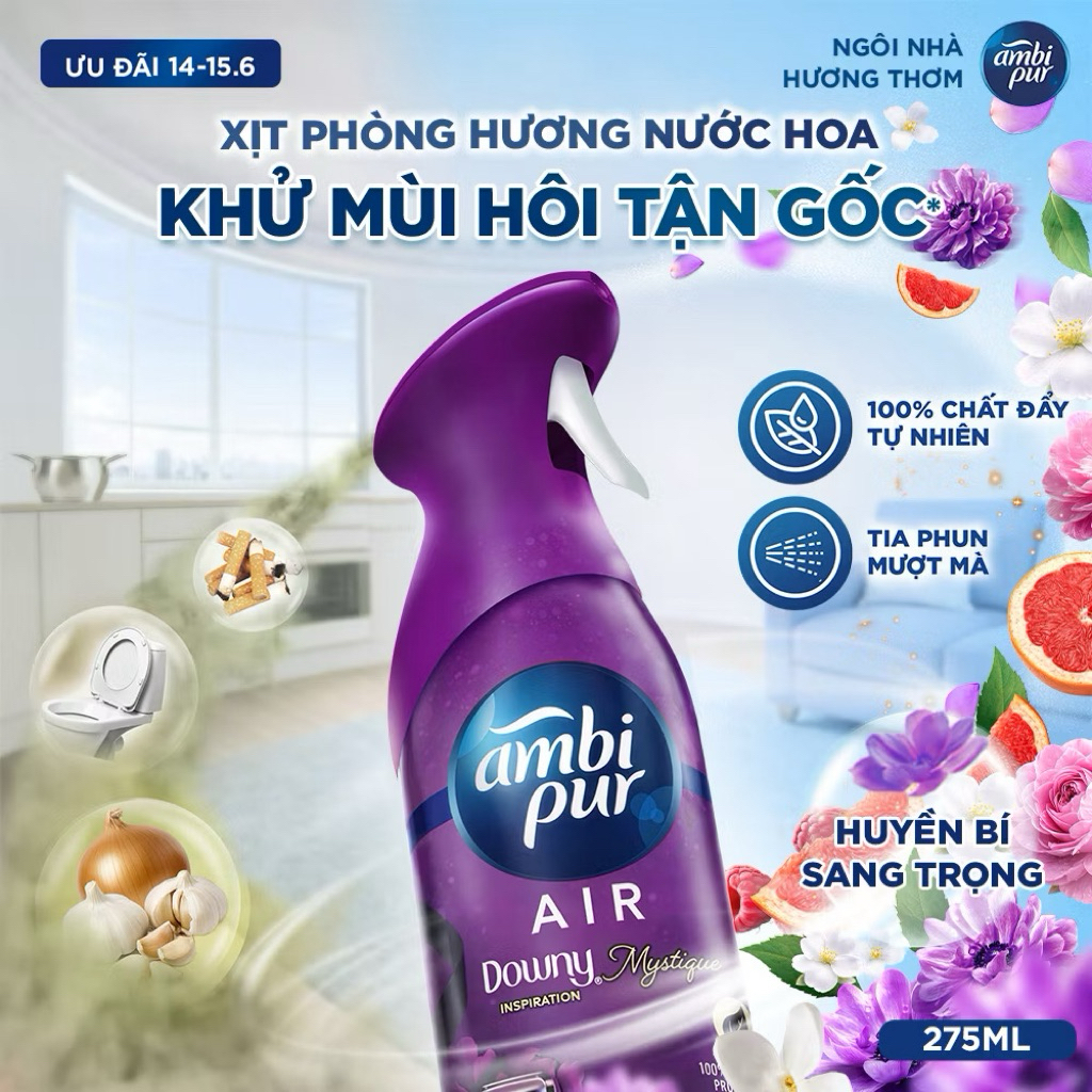 สเปรย์สําหรับห้องระงับกลิ่นกาย Ambi Pur พร้อมน้ําหอม Downy Mystic 275ML | สเปรย์หอมในห้องสเปรย์ห้องด