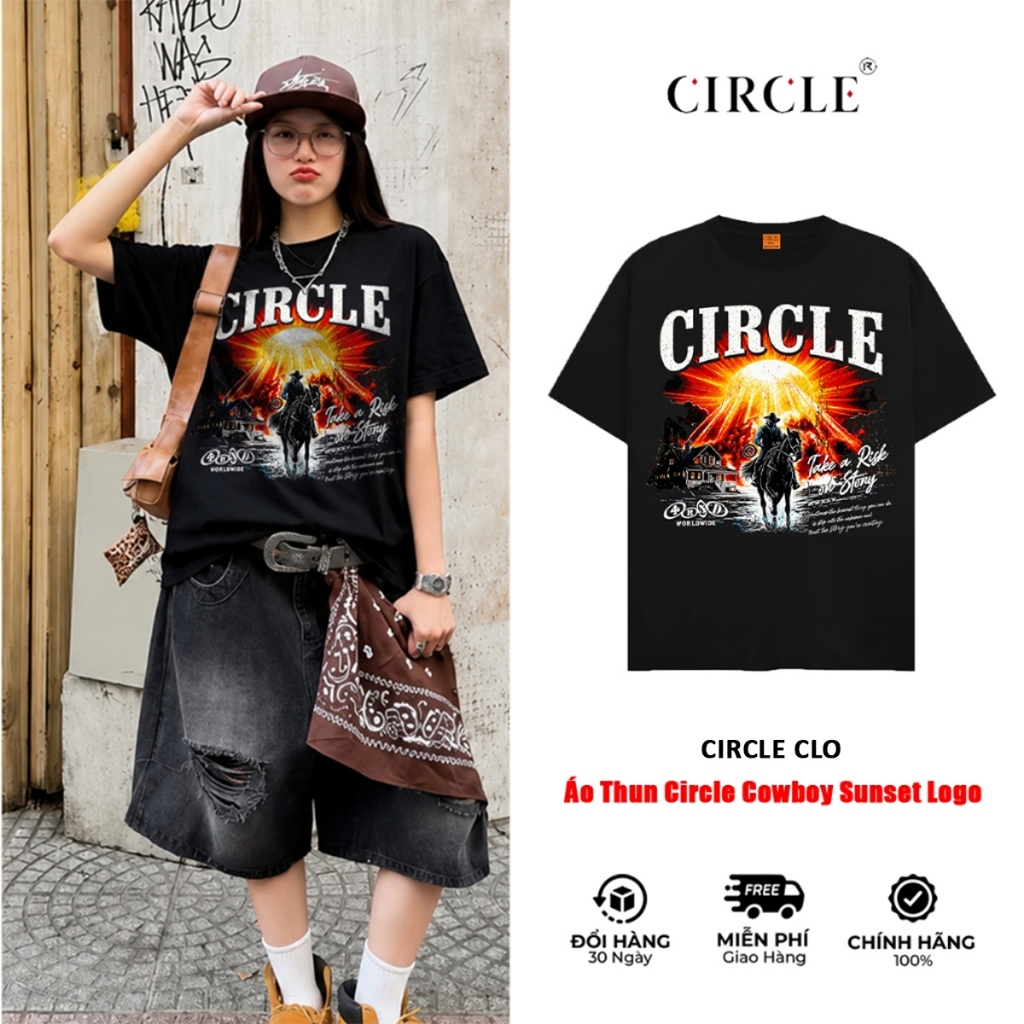 Circle Cowboy Sunset Black Logo เสื้อยืดผ้าฝ้ายพรีเมี่ยม Unisex - CIRCLE CLO
