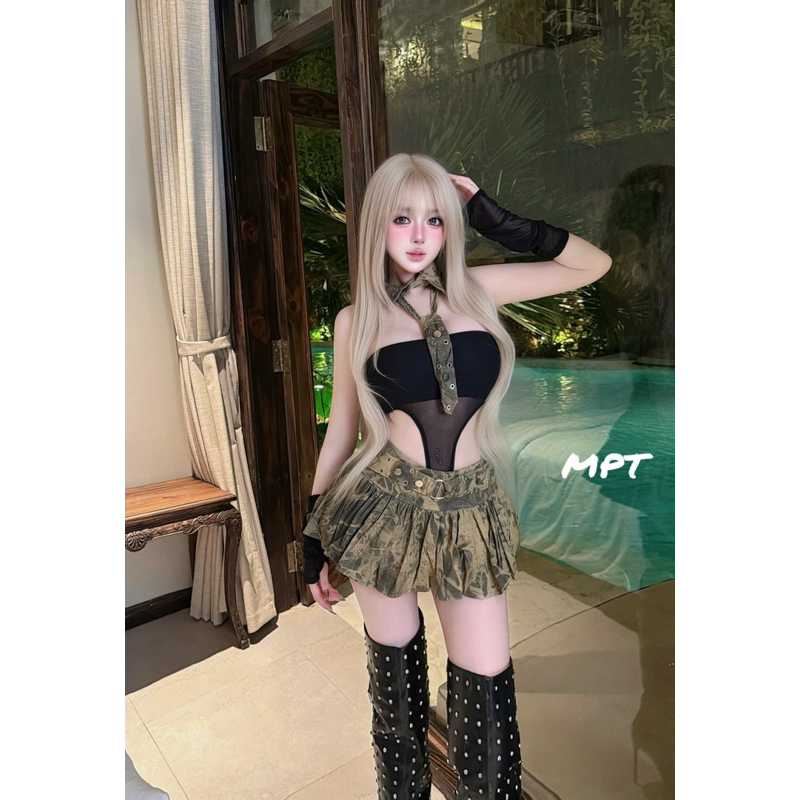 เซตสูทตาข่ายคอปกคาวและกระโปรงบาน MPT