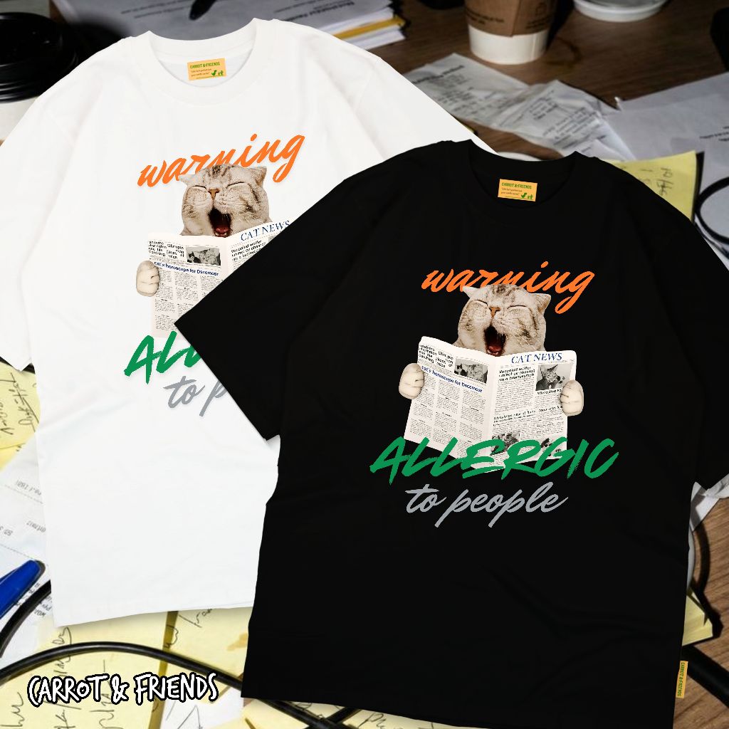 ALL.ER.GIC TO PEOPLE เสื้อยืดออฟฟิศตลก ผ้าคอตตอนโอเวอร์ไซส์ แขนหลวม ทรงหลวม