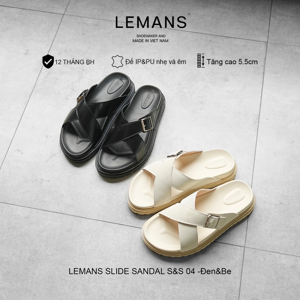 รองเท้าแตะ LEMANS SLIDE 3.S&S04 - Black&Beige high rise พื้น 2 ชั้น สูง 5.5 ซม. หมวกเย็บ 3 ชั้น ของแท้ 12 เดือน