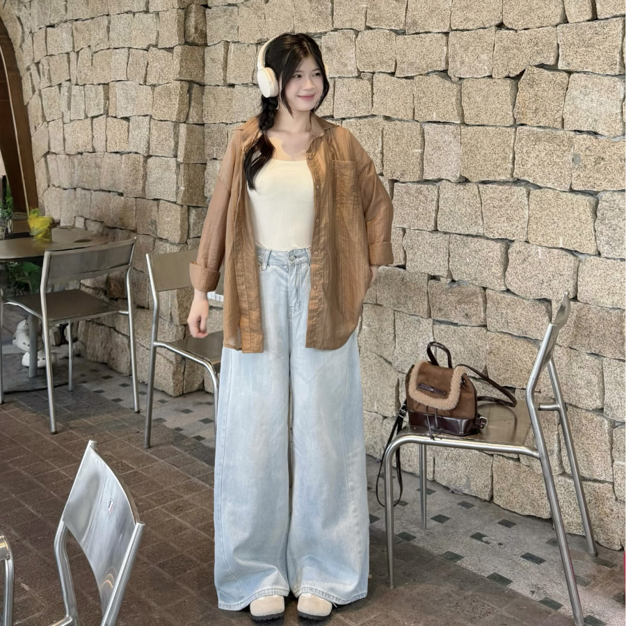 [JEMCLOSET] กางเกงยีนส์ LONG BLUE WIDE-LET - FEZI - 3674