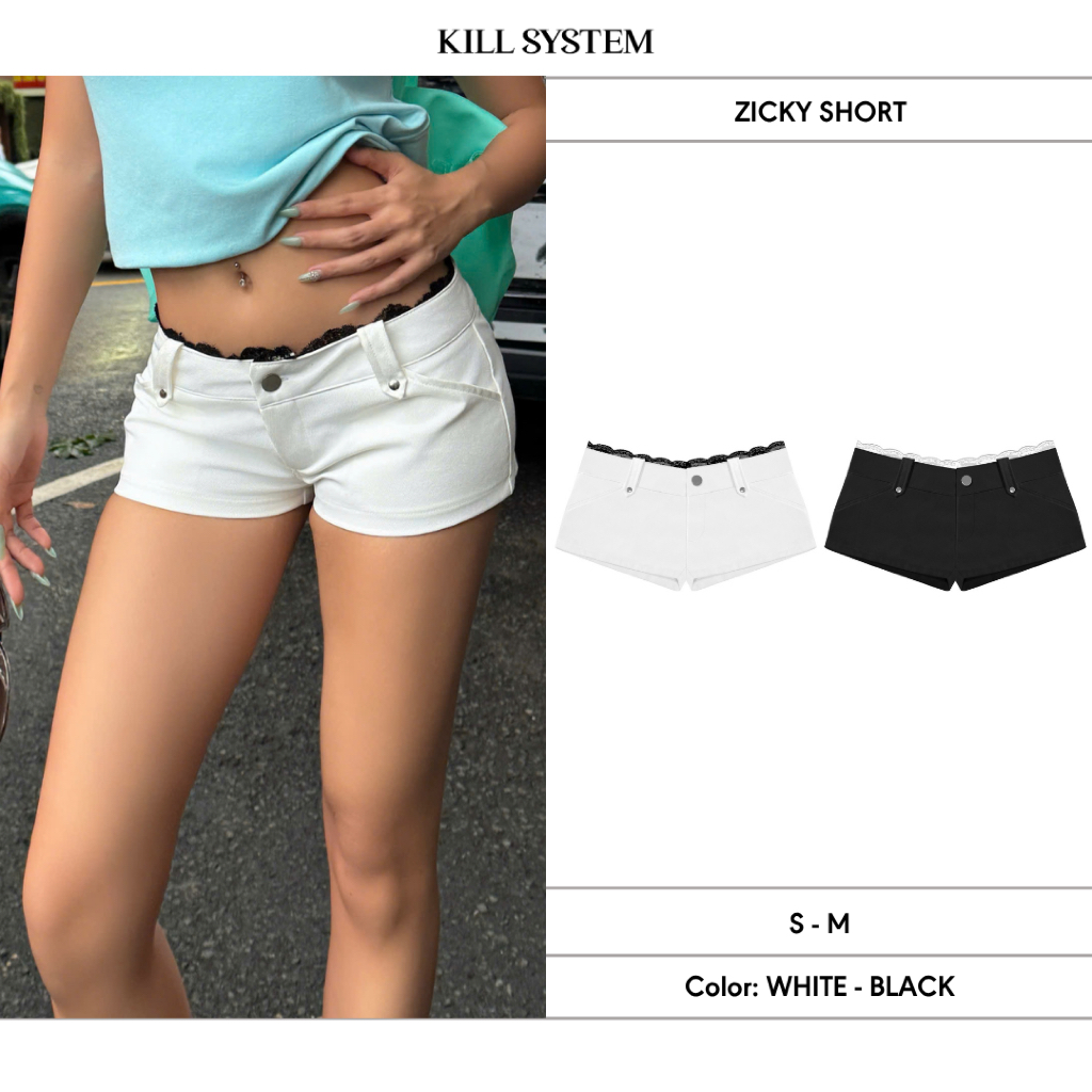 ZICKY กางเกงขาสั้นลูกไม้สีกากีแนวราบ - KILL SYSTEM