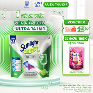 Túi Viên Rửa Chén Bát Sunlight 14 in 1 Dành Cho Máy Rửa Chén (28 Viên/Túi)