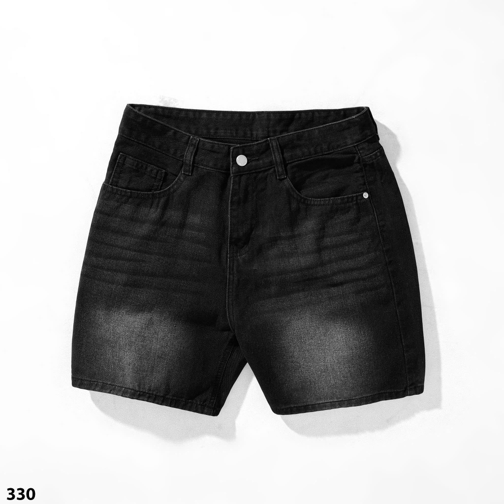 กางเกงยีนส์ขาสั้นสีดําล้วนและเทาชายหนุ่มใส่สบาย SOLO-SHOP MS330