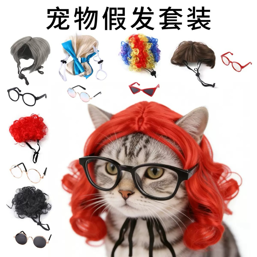 UNIQUE FUNNY WIG และชุดแก้วรหัส 2 สําหรับสัตว์เลี้ยงสุนัขและแมว