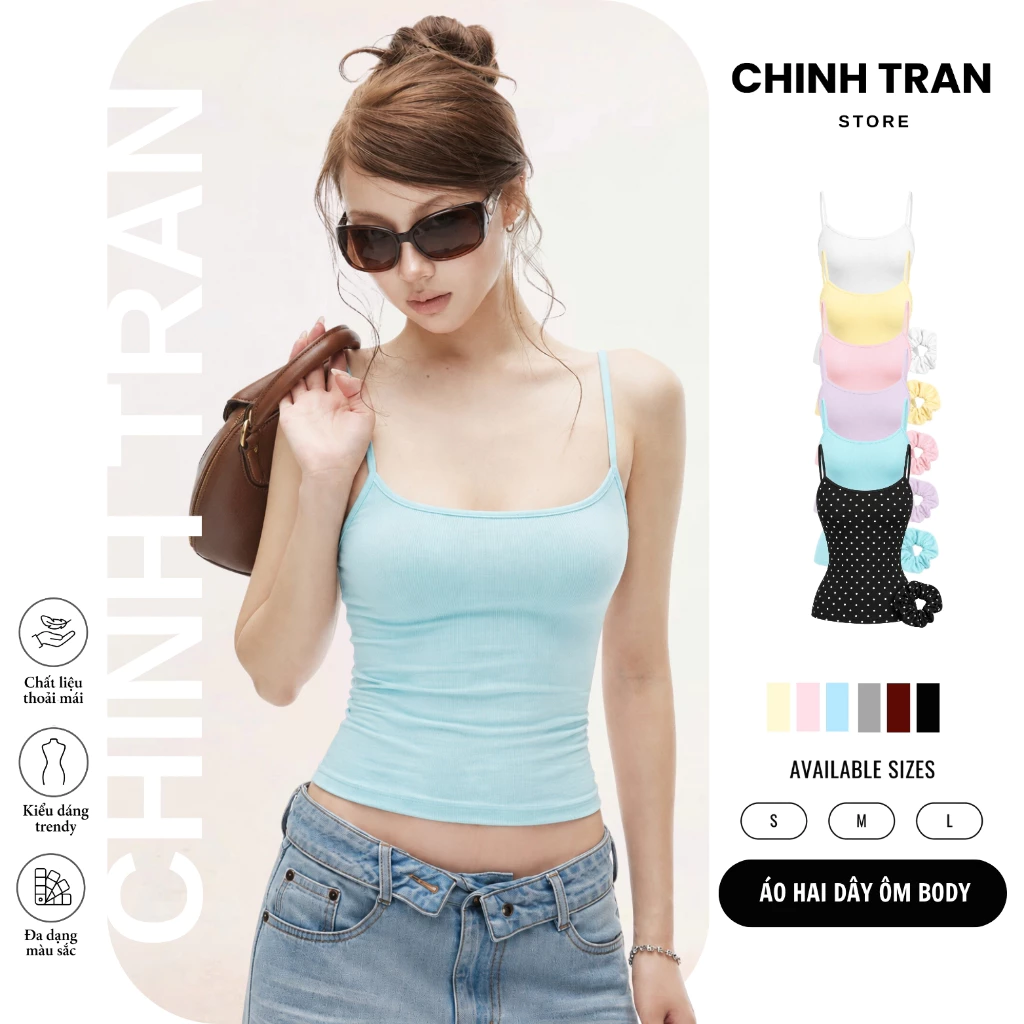 [GIVE HAIR COLON] เสื้อเชิ้ตสองชิ้นพื้นฐานของผู้หญิงทําจากผ้าฝ้ายยืดนุ่มและบางหลายสี - ร้าน Chinh Tran