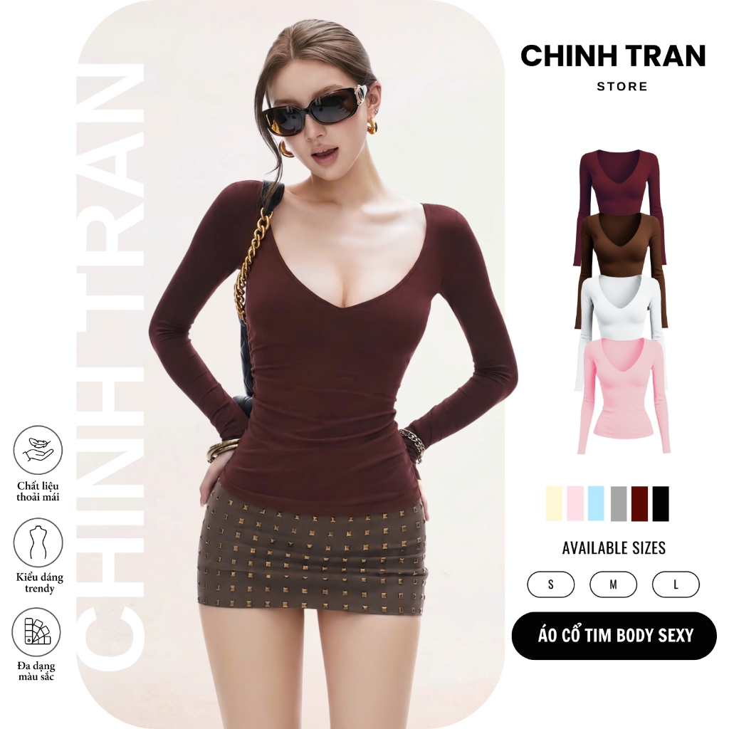 เสื้อยืดคอเต่าลึกแขนยาวเซ็กซี่ Basic Slim Bodycon Form