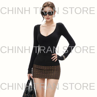 เสื้อยืดคอเต่าลึกแขนยาวเซ็กซี่ Basic Slim Bodycon Form
