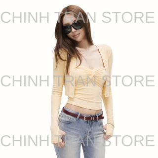 Set เสื้อแจ็คเก็ตคาร์ดิแกนพร้อมเสื้อเกาะอกผู้หญิงบิดหลายสี - ร้าน Chinh Tran
