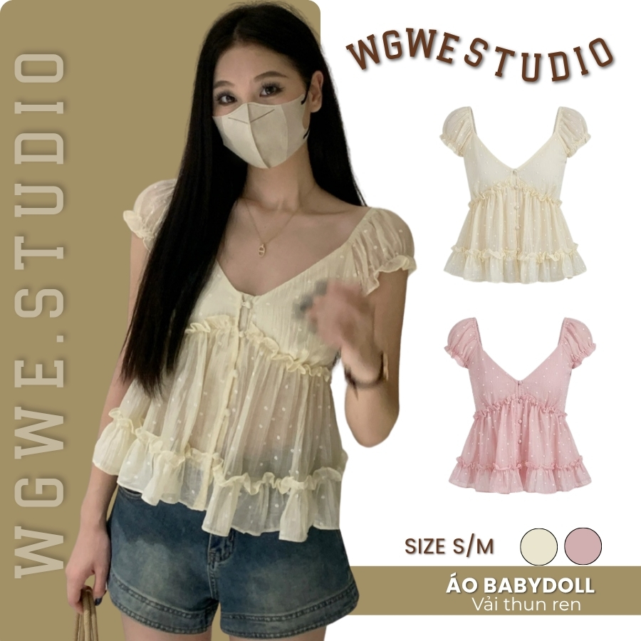 WGWE Studio เสื้อเชิ้ต เบบี้ดอลล์ แขนพัฟผู้หญิงหรูหราเกาหลี 10158