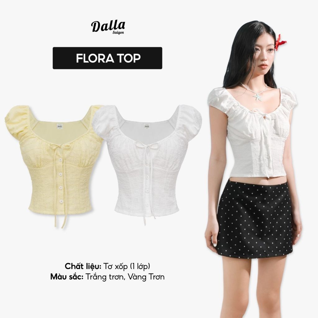 DALLA เสื้อคอเหลี่ยมผูกโบว์และแขนพัฟ (AC09) BSL