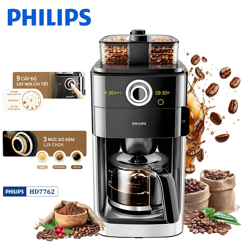[MALL] เครื่องชงกาแฟแบบหยดพร้อมเครื่องบดเมล็ดกาแฟอัตโนมัติ ยี่ห้อ Dutch พรีเมี่ยม Philips HD7762 - 2