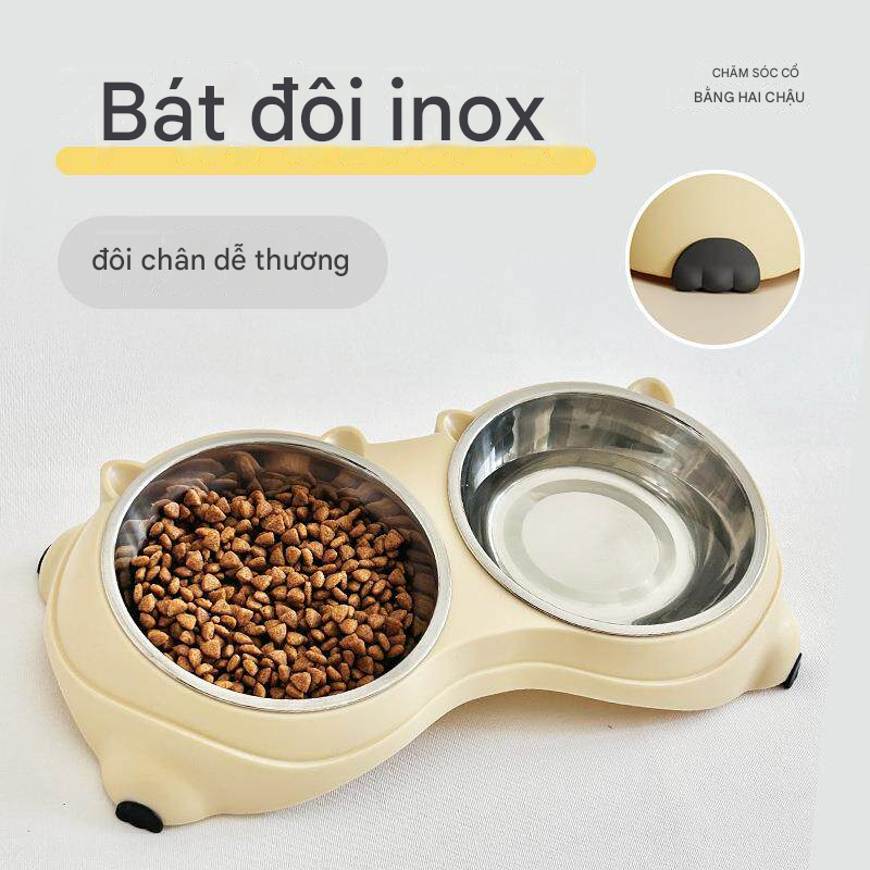 ชามคู่ หมา แมว ป้องกันคอ ทําความสะอาดง่าย ชามน่ารัก น่าซื้อ MXP0186