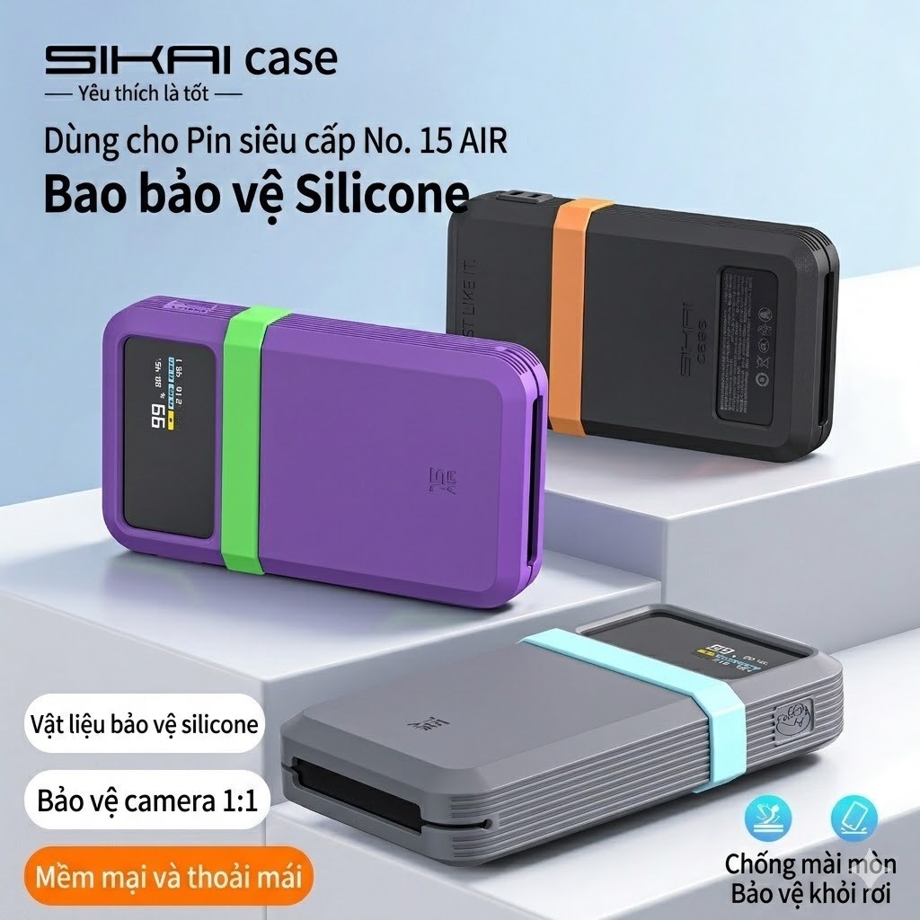 SIKAI เคสซิลิโคนพรีเมี่ยมสําหรับ Cuktech 15 Air 15000mAh 100W GAN Silicon Carbon PB150S, กันฝุ่น, กั