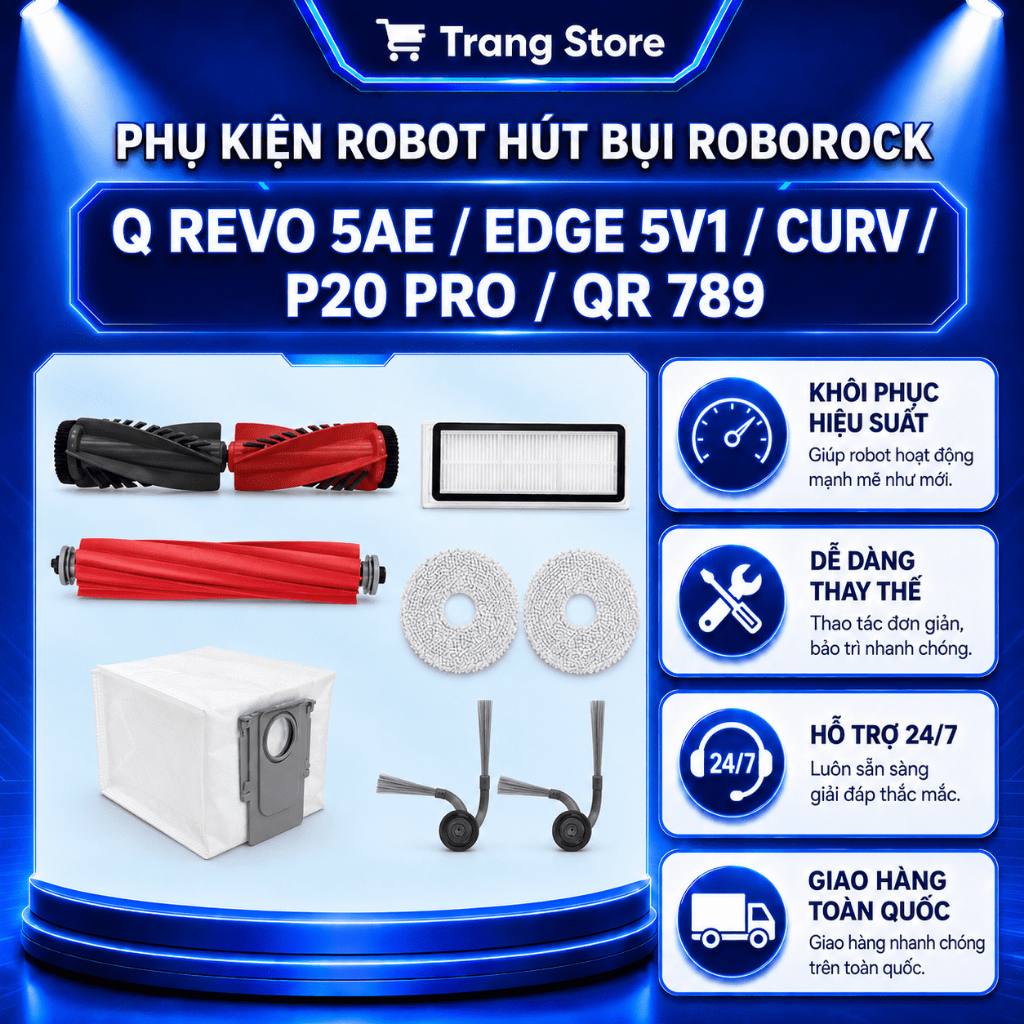 Roborock Q Revo 5AE / Edge 5V1 / Curv / P20 Pro / QR 789 ชุดอุปกรณ์เสริมทดแทน - แปรงลูกกลิ้งกรอง Hep