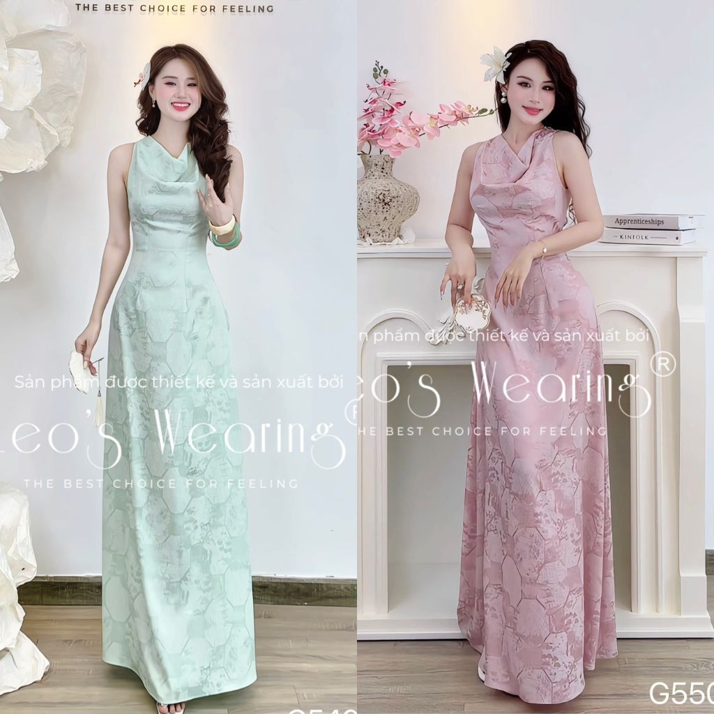 LEOSWEARING ชุดเดรสผ้าไหมยาวคอปกทรงสลิมหรูหรา G550