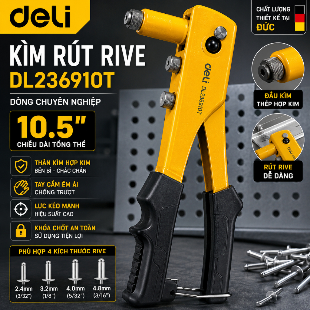 Deli - Rive 10.5 Rivet Retraction คีม" - คีม Rive Retraction หลายเล็บขนาด 2.4-3.2-4.0-4.8 มม.
