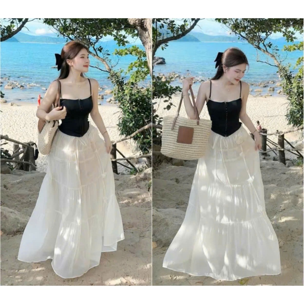 SHOP LPT_SET 2-STRING LACE BLOUSE WITH LONG SILK SKIRT