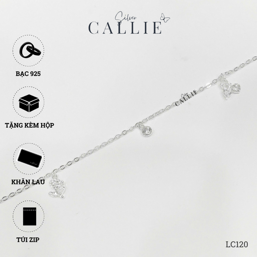 LC120 - Callie Silver Flower and Cherry Anklet