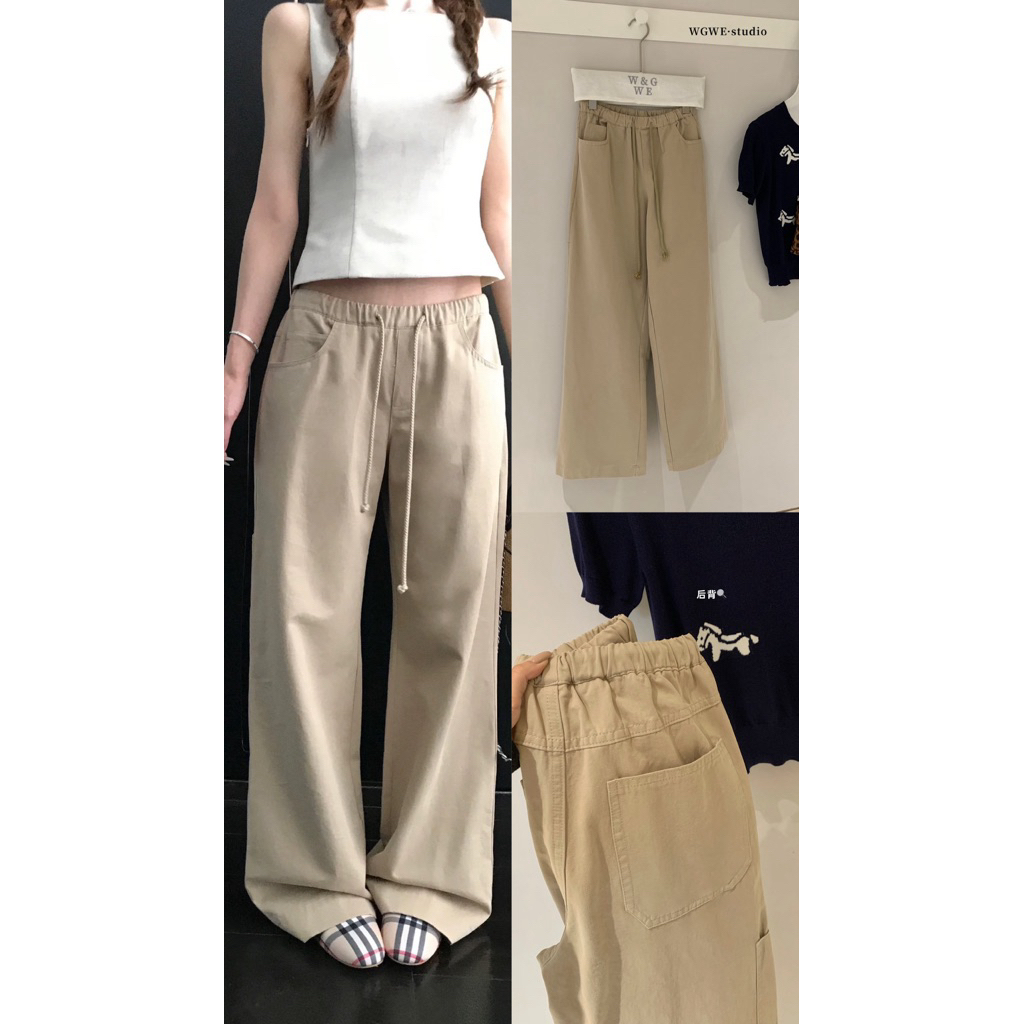 Leva Studio x WGWE | (AVAILABLE) กางเกงเอวยางยืดสีกากีสีน้ําตาล WGWE 9456