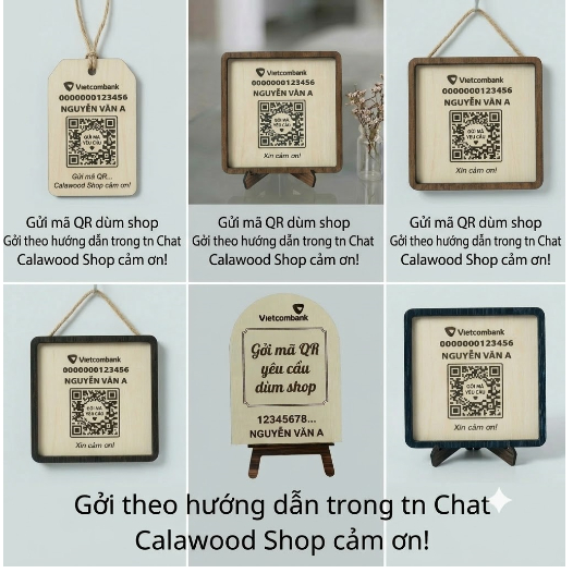 -QR START FOR SHOP - กระดานไม้ขนาด 12 x 12 ซม. พิมพ์ด้วยรหัส QR bank, Wifi, QR code สําหรับโต๊ะ/สตริ