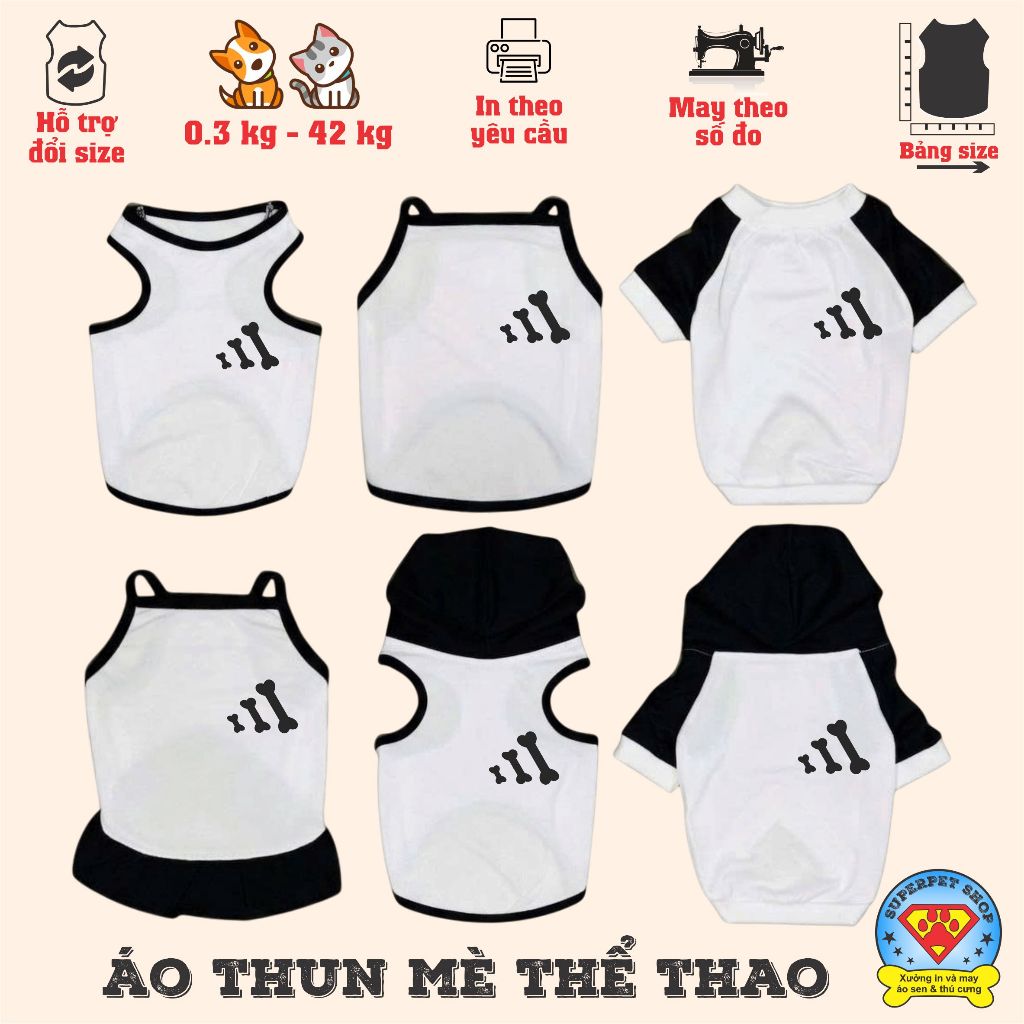 เสื้อสุนัขและแมวฤดูร้อน - ADI BONE LOGO - BLACK AND WHITE - Superpet Shop
