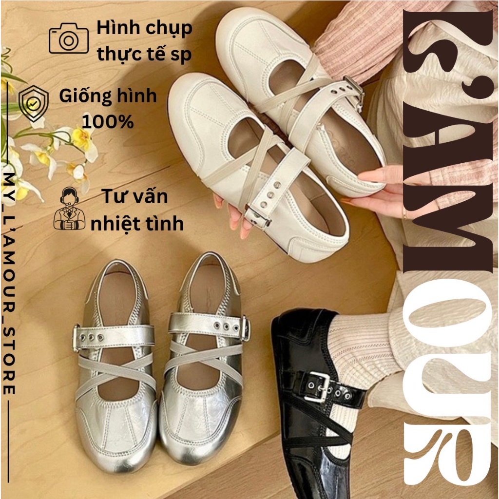 (1 SIZE BACK) Marry Jane Womens Doll Shoes Cross Strap Buckle Sole 2P Korean Y2K Style -Tarie Shoes