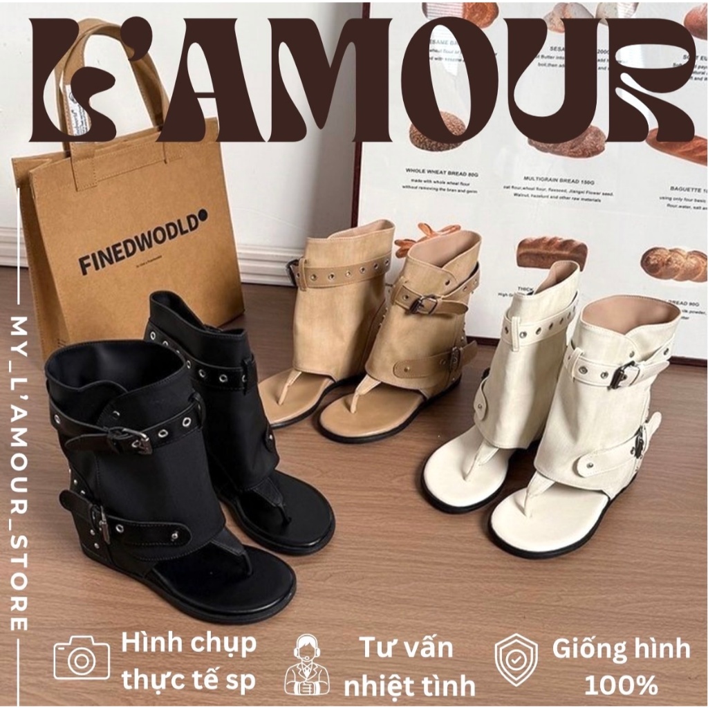 (TYPE 1) รองเท้าบูท Flip-Flop หัวมนสําหรับผู้หญิงพร้อมหัวเข็มขัดคู่ สไตล์เกาหลี Y2K Fish Style - รอง
