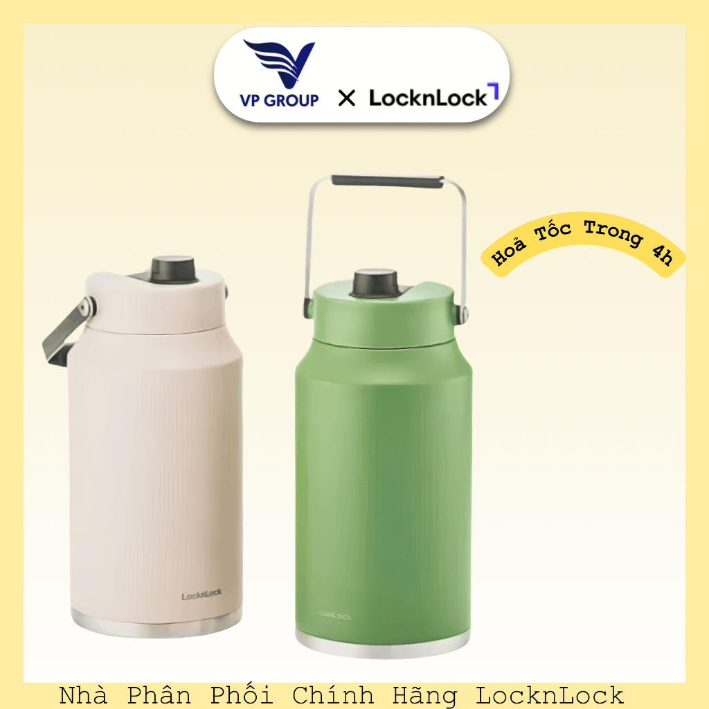 [GENUINE] LocknLock เหยือกน้ํา Slo กระติกน้ําร้อนสแตนเลส 4 ลิตร สีเบจ/เขียว _ LHC4302 (VPG)