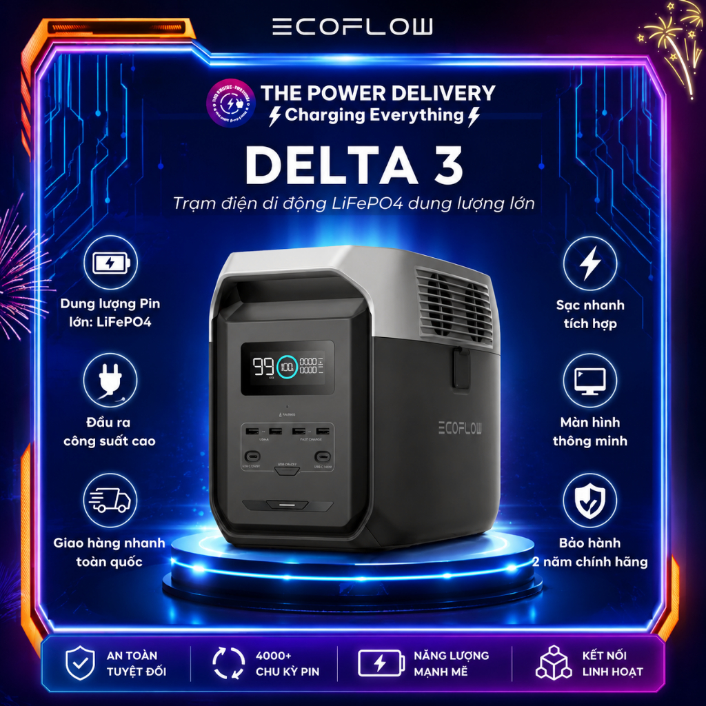 ของแท้ EcoFlow DELTA 3 – สถานีจ่ายไฟแบบพกพากําลังสูงสําหรับบ้านและตั้งแคมป์