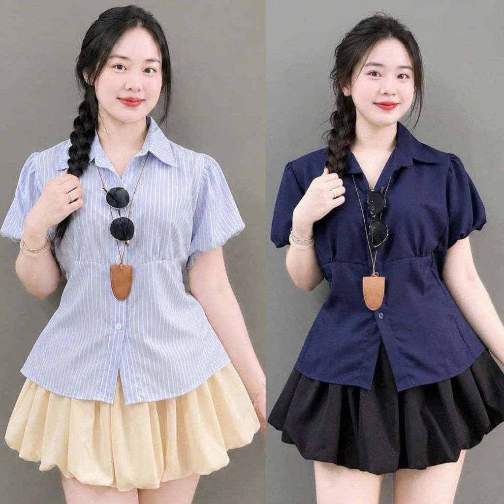 ชุดเซทเลดี้ไซส์ใหญ่เสื้อแขนพองพร้อมกระโปรงฟักทองมีซับในป้องกันการควบแน่นให้หุ่น - SET(SM189+CV413)