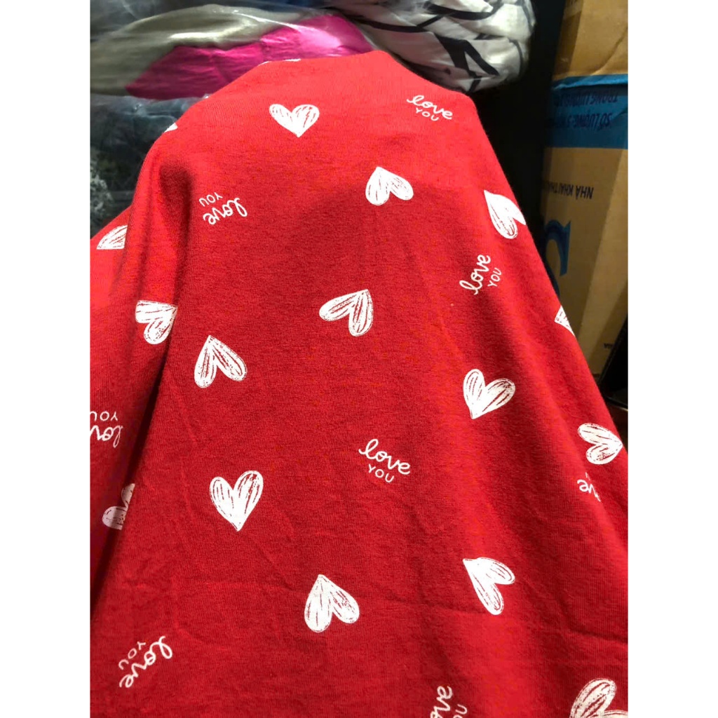 E585 - ผ้าคอตตอนลายหัวใจ (1.3m x 1.8m) ยืด 4 ทิศทาง - 1.8M WIDE