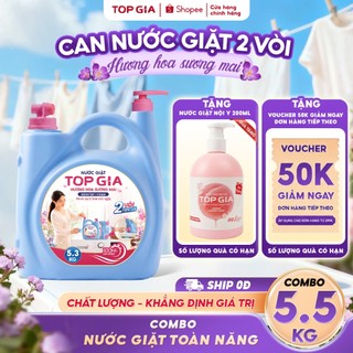 [Quà Ưu Đãi] Can Nước Giặt Xả TopGia 2 Vòi 5.3KG Hương Hoa Sương Mai, Giữ Màu Quần Áo Lưu Hương 100H