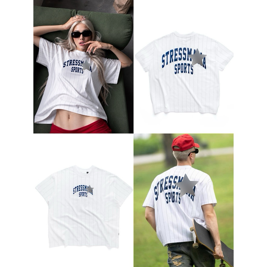 เสื้อยืด SSMA SPORTS STRIPED WHITE (แถมฟรี กระเป๋าโท้ต Stressmm)