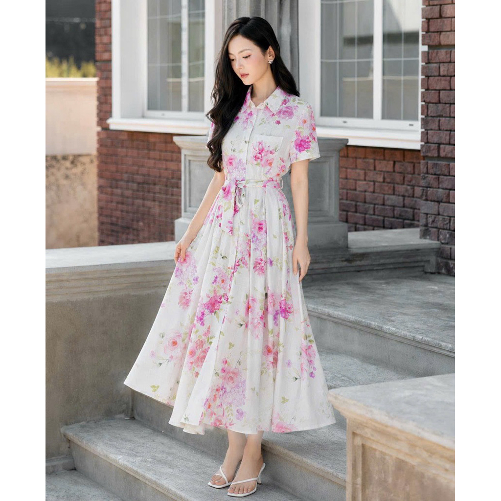 ONLY Midi Dress เดรสลาย Frolal print สีสวย หวาน มีซับใน สะโพกปล่อย ผ้านิ่ม ตัวนี้สวย หรู ดูแพง