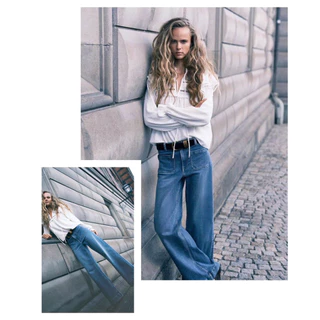 H...M Wide leg Jeans กางเกงยีนส์ เอวสูง ผ้ายืด งานแท้ รุ่นนี้สวยมาก