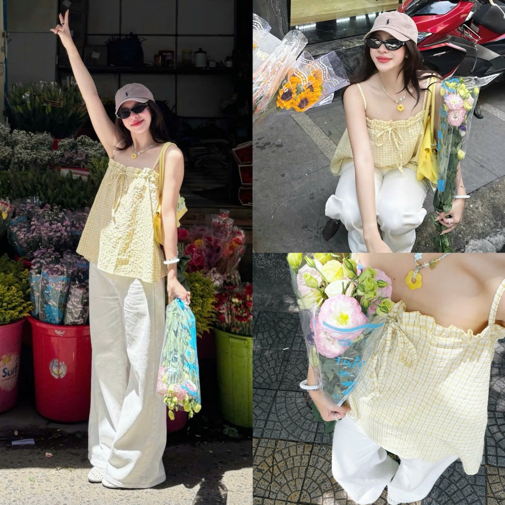 (OLDSCHOOL PHOTO) kate เสื้อเชิ้ต 2 ชิ้นผู้หญิงสีเหลือง A374 Zuzu Top