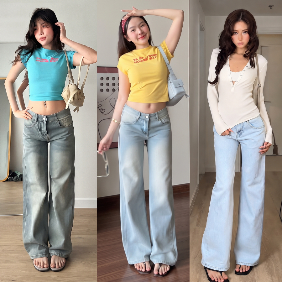 [NEW ITEM] กางเกงยีนส์ NAGUU Low-Rise พร้อมรูปทรงแฮ็กฟอร์มสวย กางเกงยีนส์ Low-Rise สไตล์ Y2K บุคลิกภ
