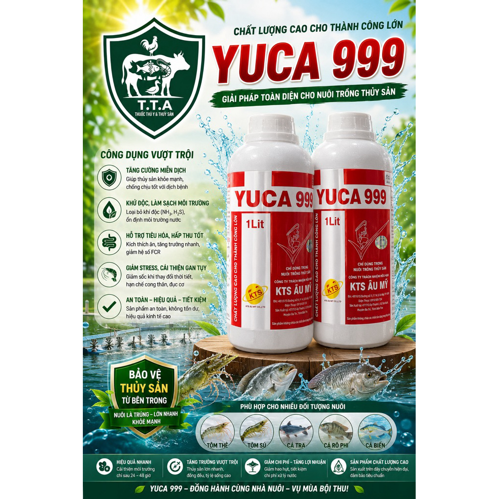 YUCA 999 1 ลิตร ดูดซึมแก๊สพิษ (NH3, NH4+, NO2) ปรับปรุงคุณภาพน้ํา ประหยัดกุ้ง ปลา หัวลอยปลาไหล