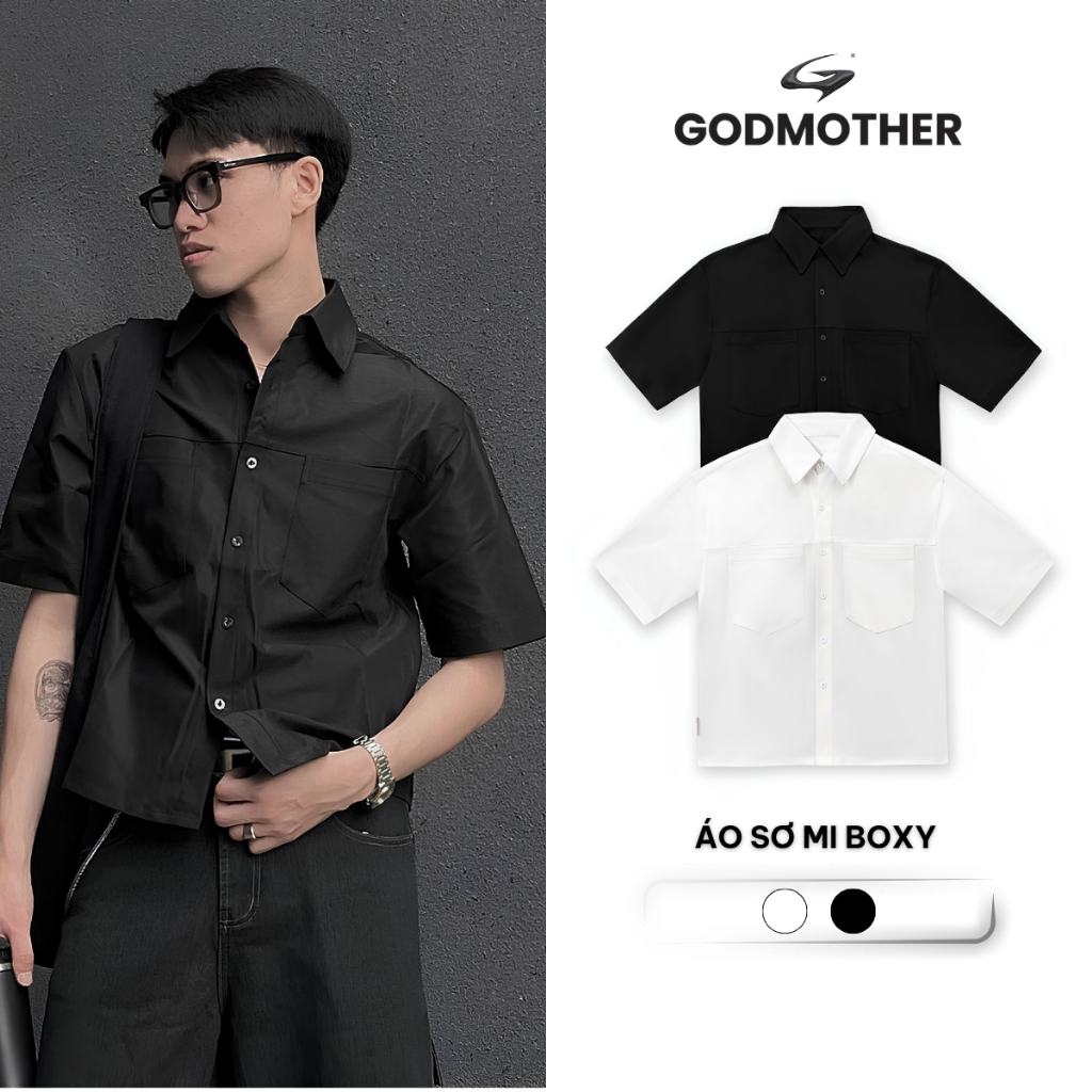 GODMOTHER Premium Boxy Shirt Boxy Shirt สีขาว/ดํา
