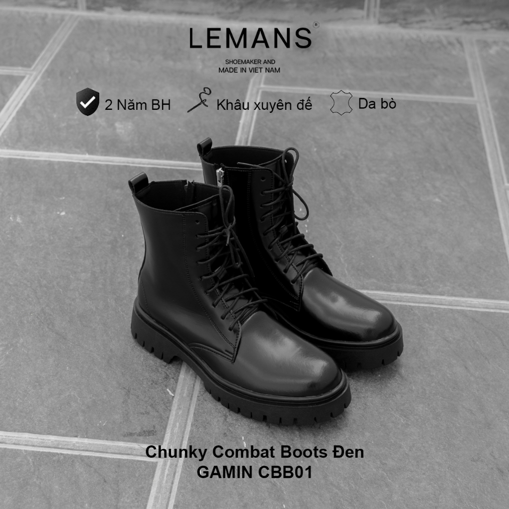 The Classic Chunky Combat Boots LEMANS Black CHK03 - ของแท้ 24 เดือนทั่วประเทศ