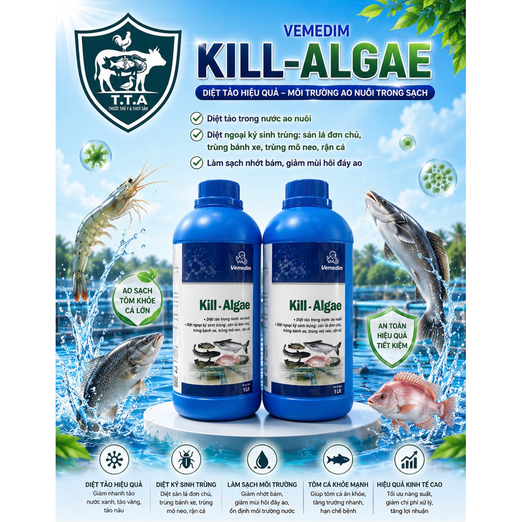Vemedim KILL ALGAE - KILL ALGAE ตัด ALGAE ในน้ําบ่อสําหรับปลา กบ ปลาไหล และกุ้งบา